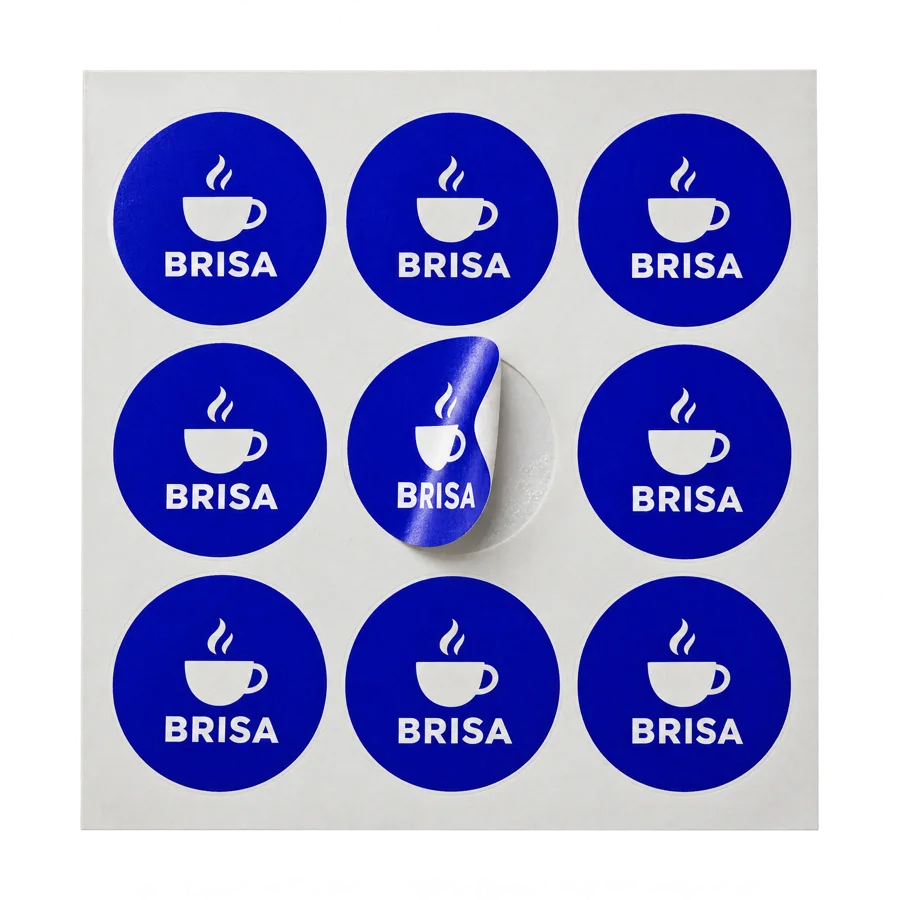 Pliego de stickers troquelados con un logo de café